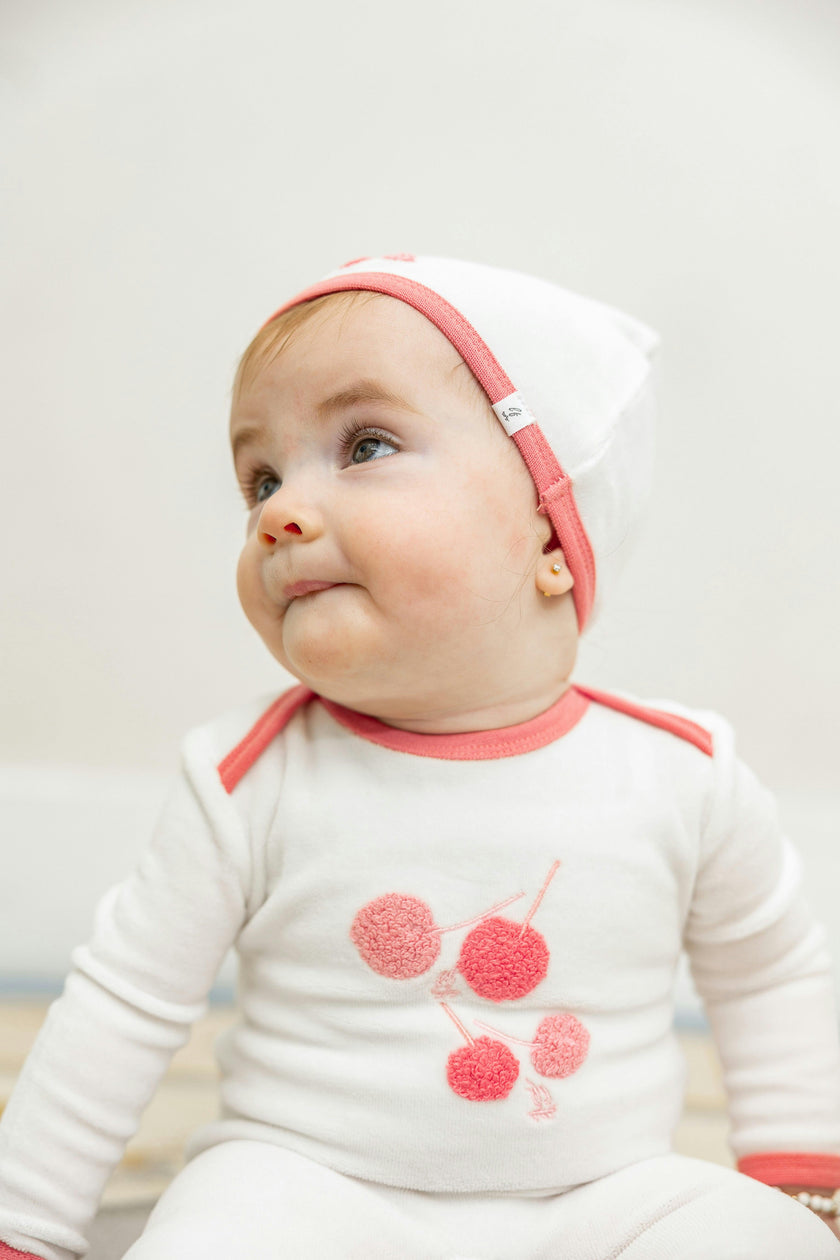 Velour Cherry Print Onesie with Hat