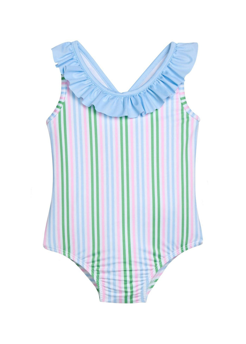 Ruffled One Piece Swimsuit - Summer Stripe