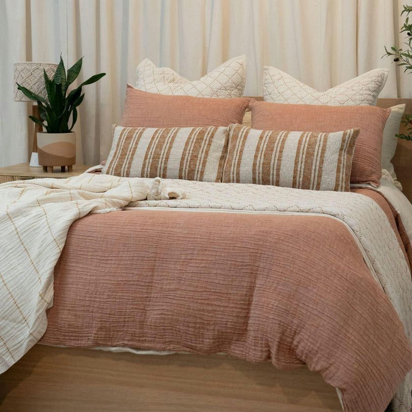 Rust Crinkled Linen Duvet Cover, Brown