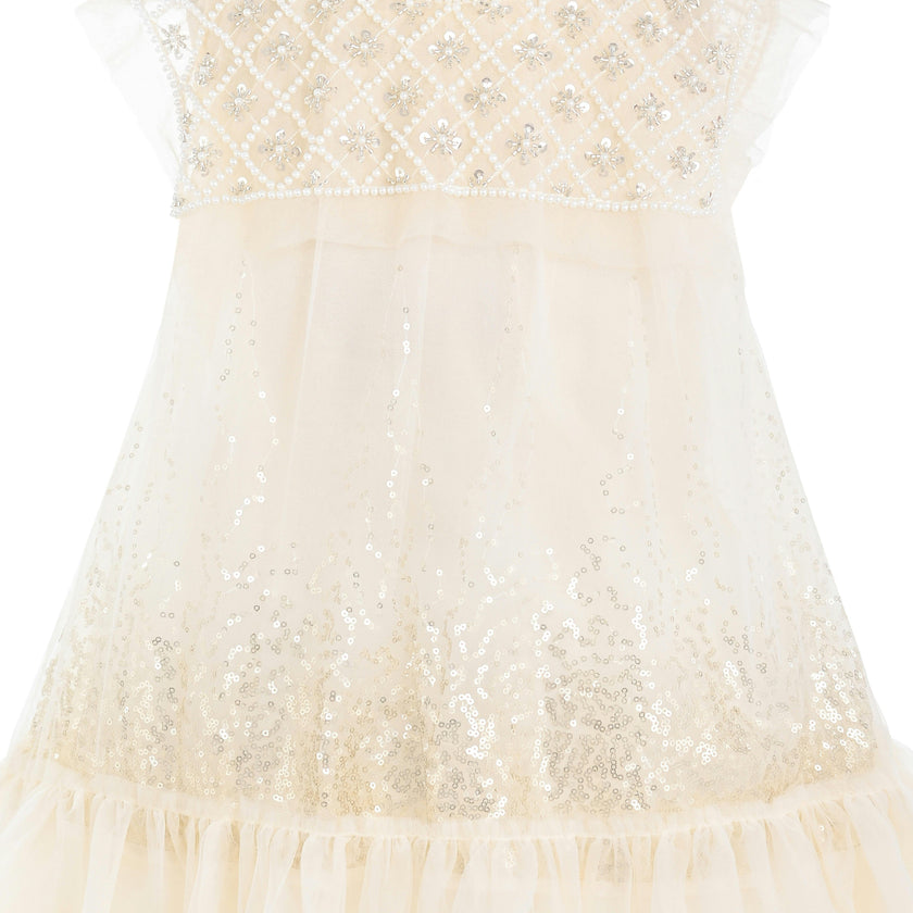 Beige Renoria Lace Sparkle Dress