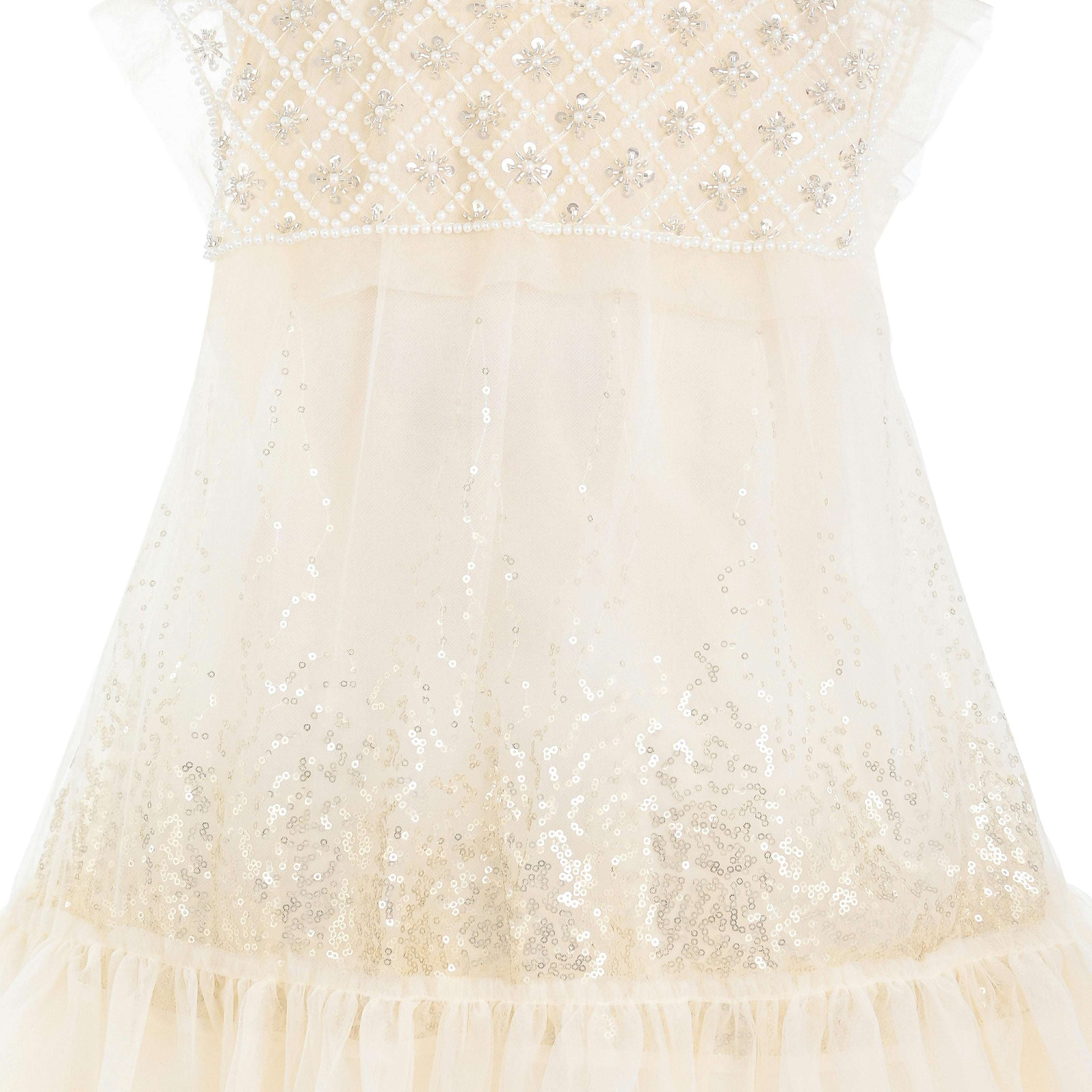 Beige Renoria Lace Sparkle Dress
