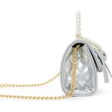 Quilted Pearl Handle Bow Ribbon Handbag