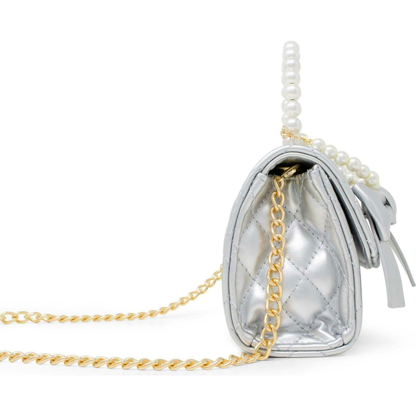Quilted Pearl Handle Bow Ribbon Handbag
