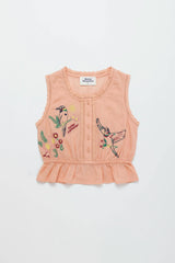 BIRDS EMBROIDERED TOP PEACH