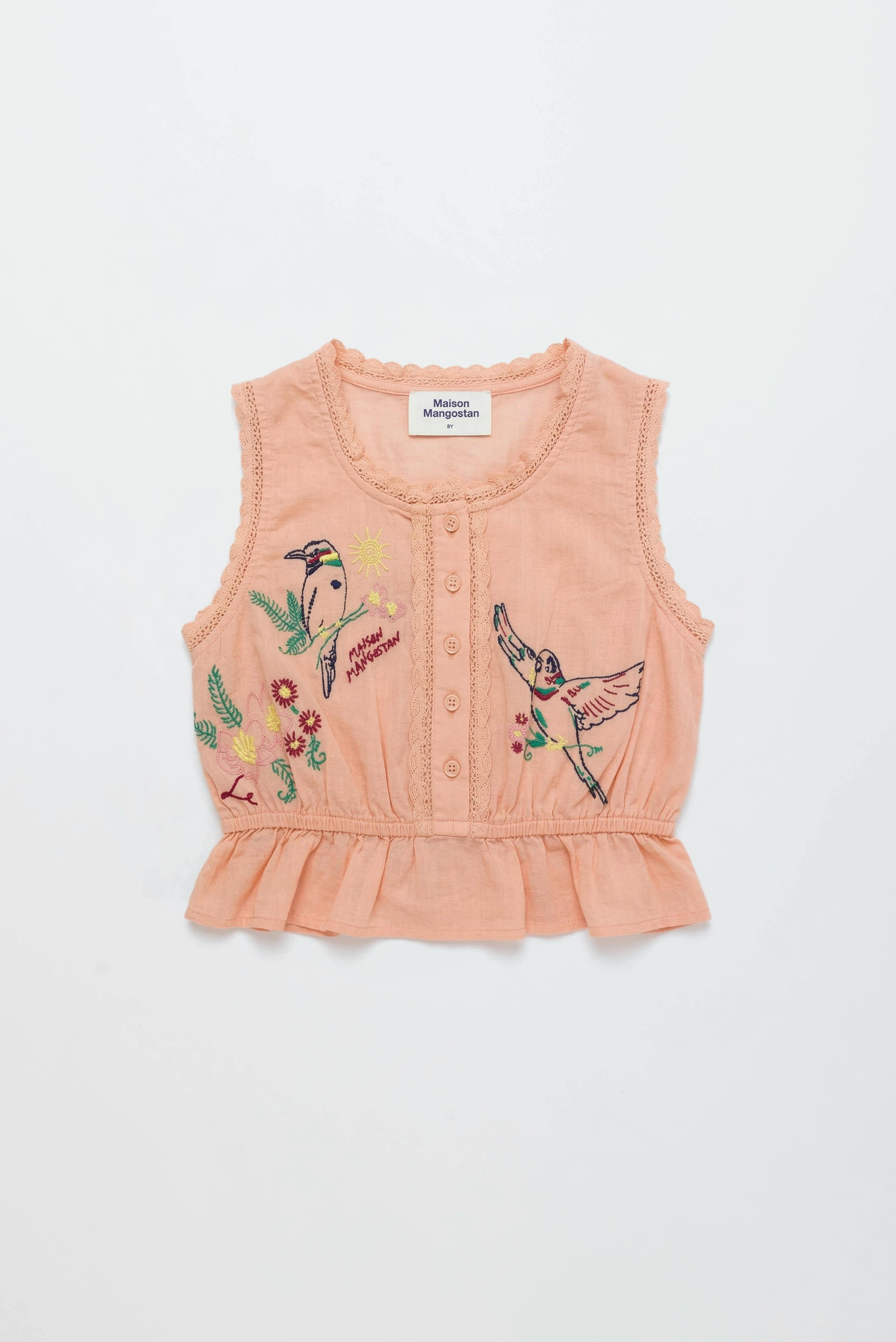 BIRDS EMBROIDERED TOP PEACH