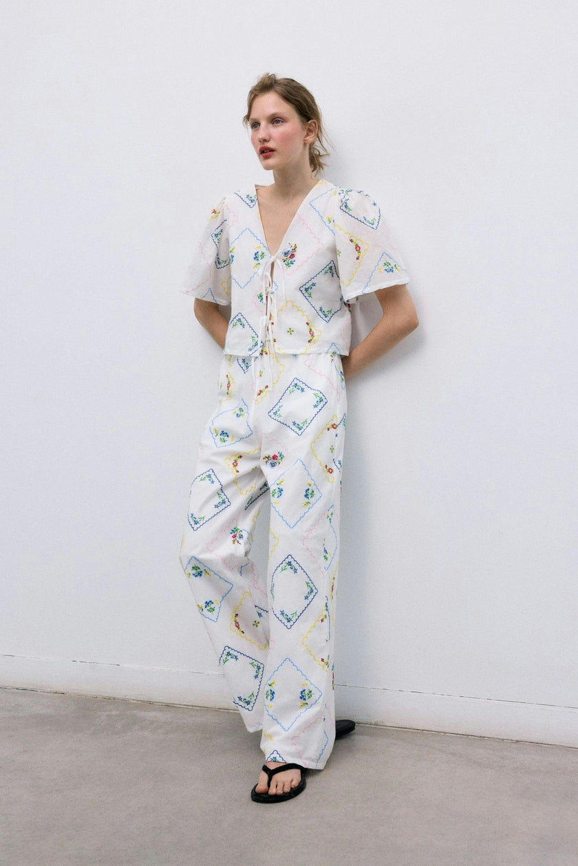 Jacinthe Woman Pant Multicolor Embroidery