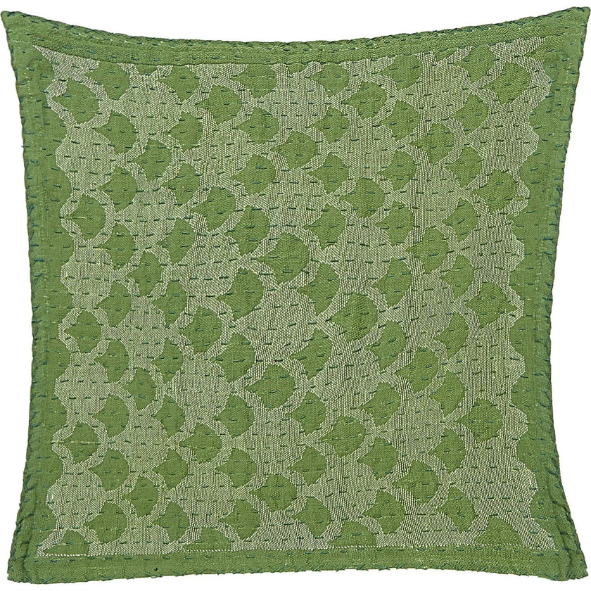 Artisan Hand Loomed Cotton Square Pillow - Green Ginkgo Design - 24"