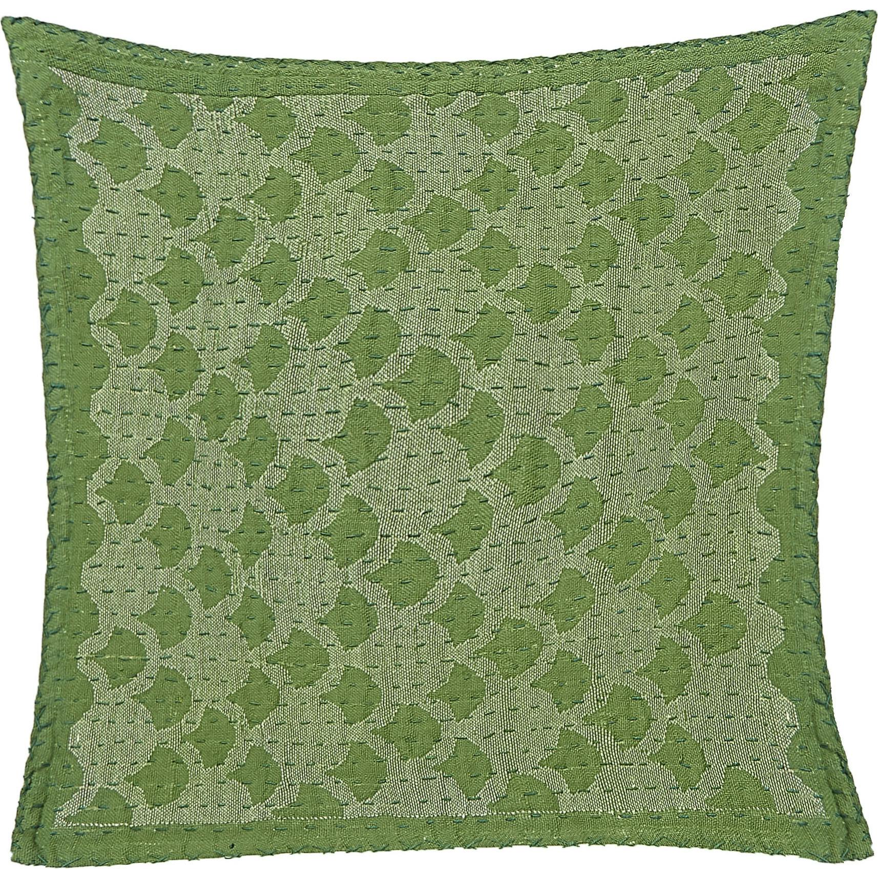 Artisan Hand Loomed Cotton Square Pillow - Green Ginkgo Design - 24