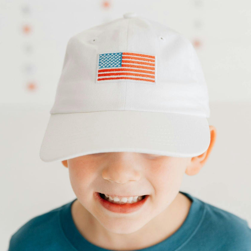 American Flag Patch Baseball Hat - White