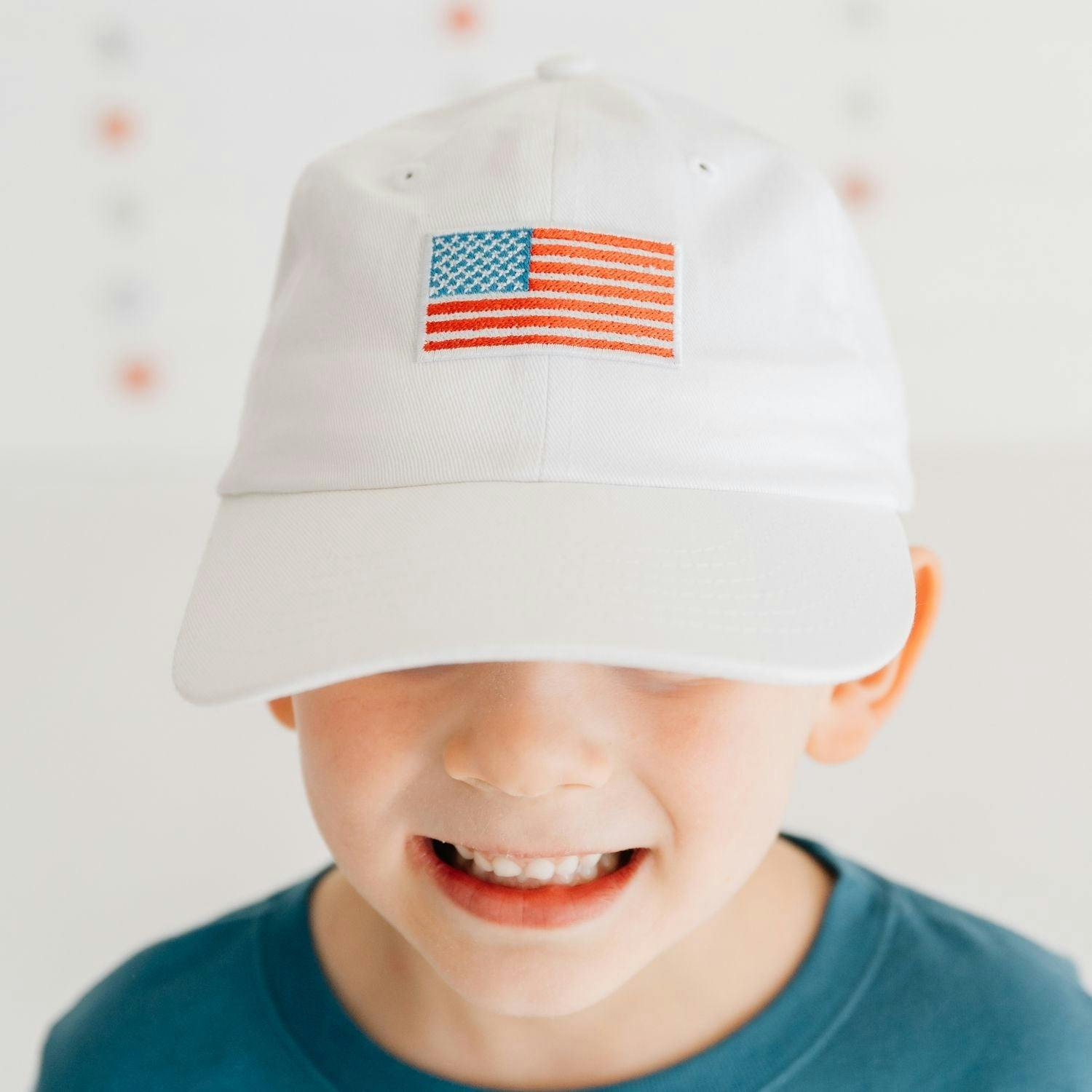 American Flag Patch Baseball Hat - White