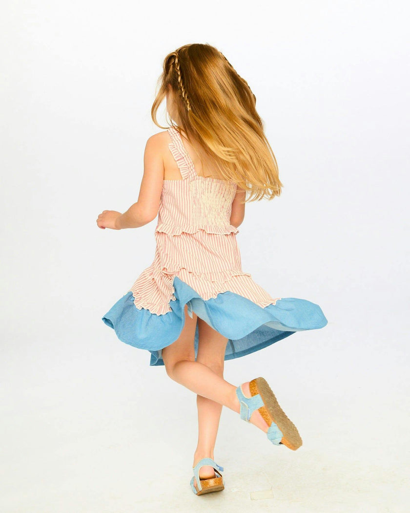 Poplin And Chambray Dress Off White And Pink Stripes