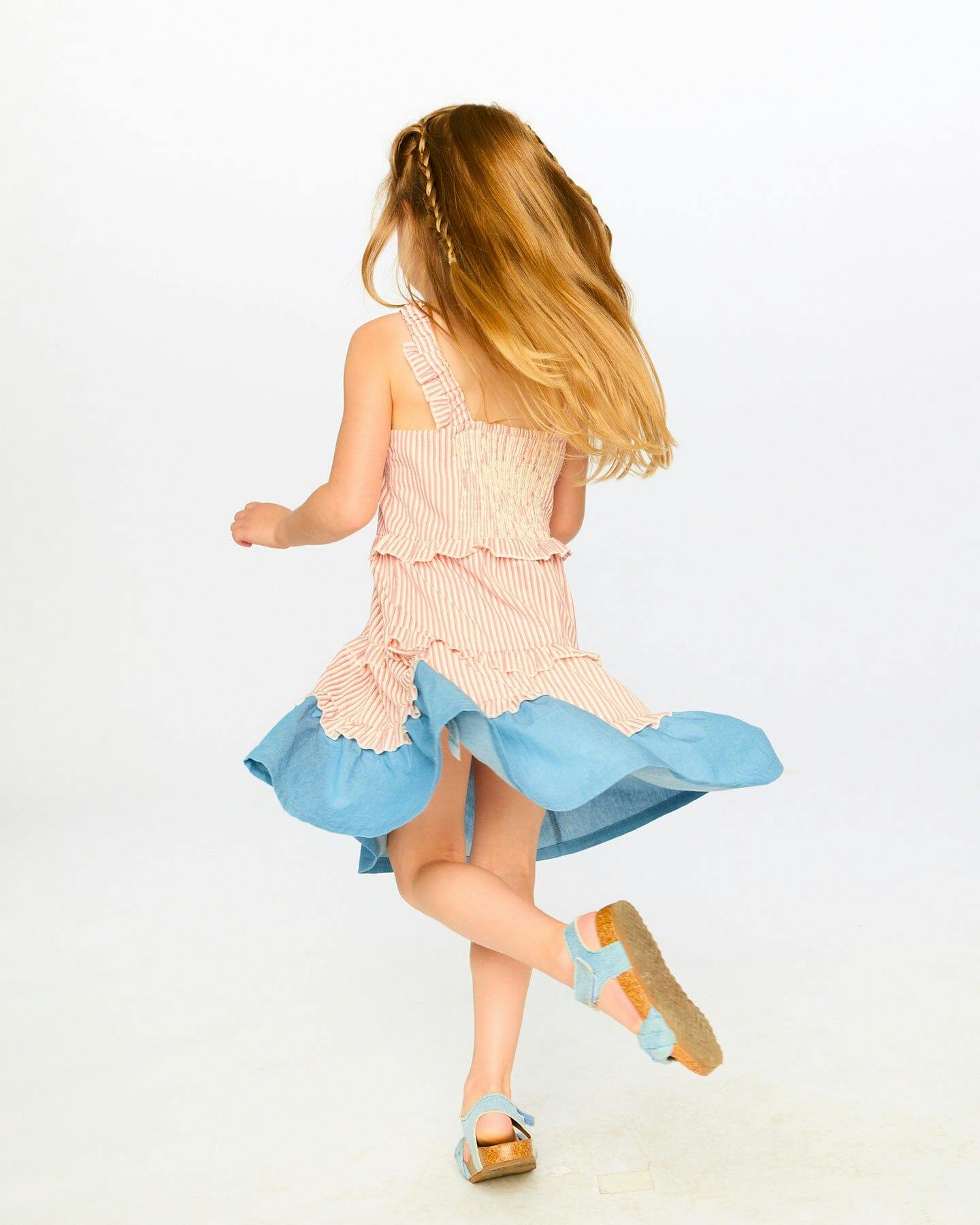 Poplin And Chambray Dress Off White And Pink Stripes