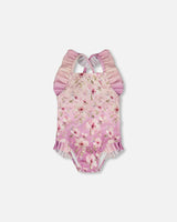 Baby And Toddler One-Piece Swimsuit Purple Flower Print