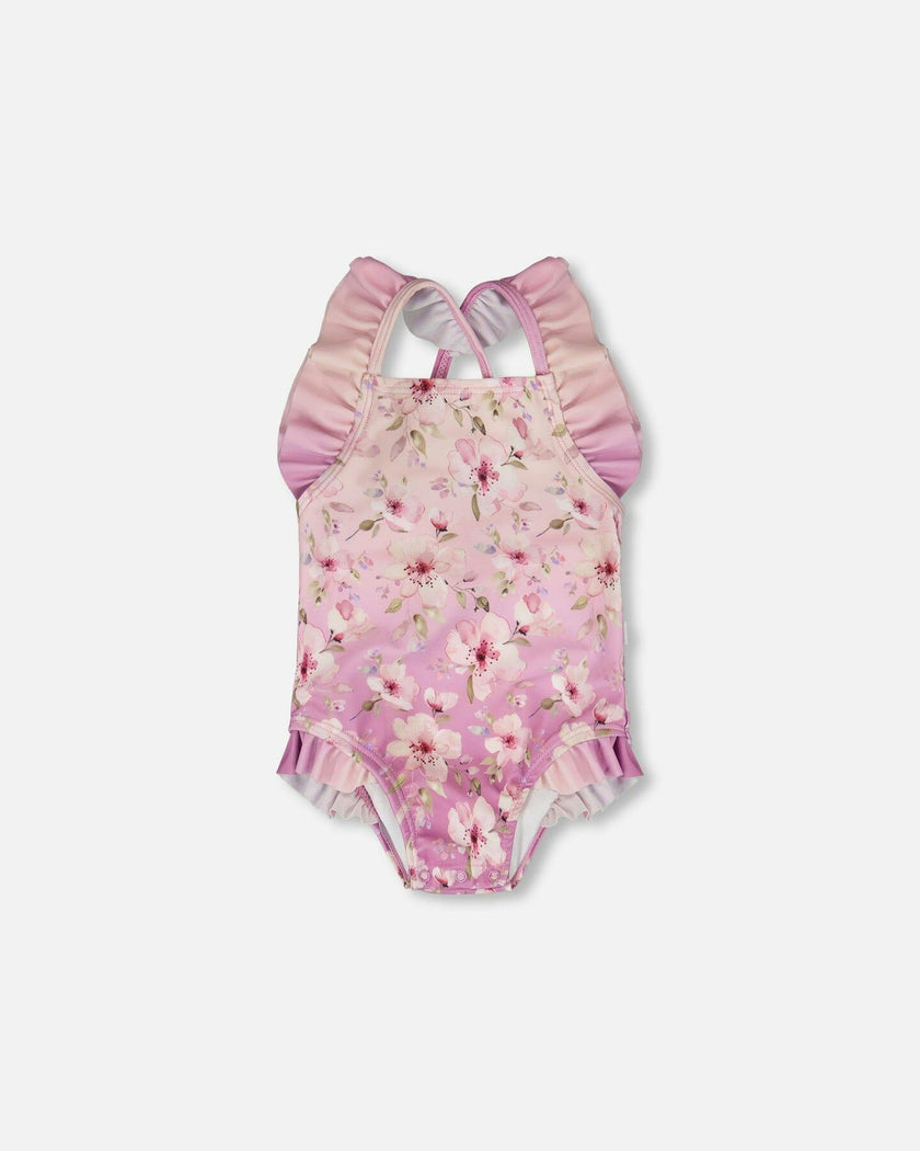 Baby And Toddler One-Piece Swimsuit Purple Flower Print