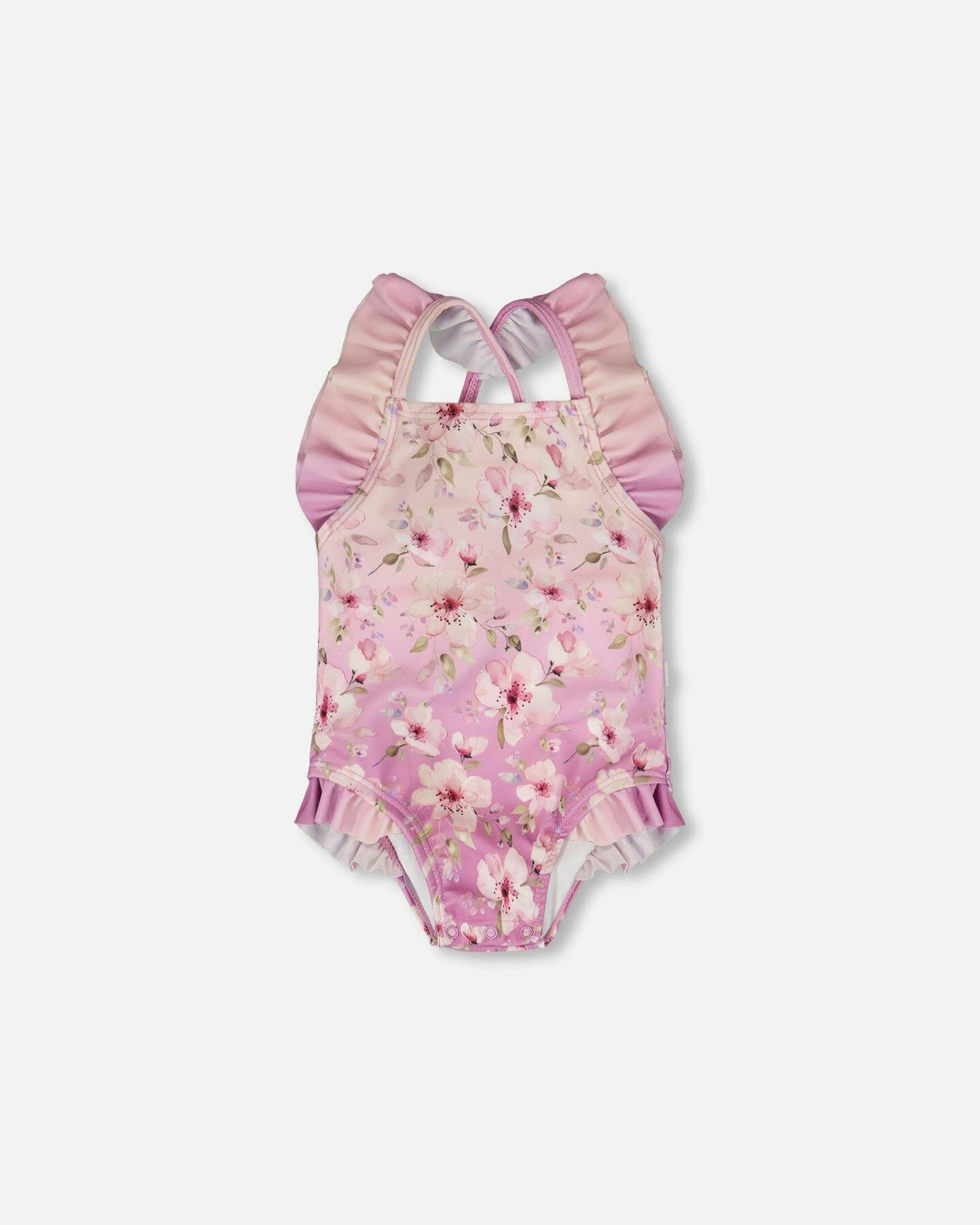 Baby And Toddler One-Piece Swimsuit Purple Flower Print