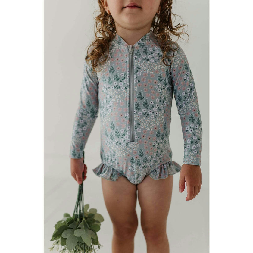 Girl's One-Piece Ruffle Rash Guard Swimsuit