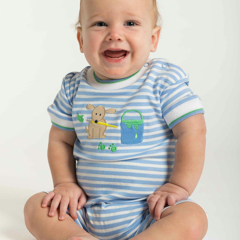 Stripe Knit Shortall With Painting Dog