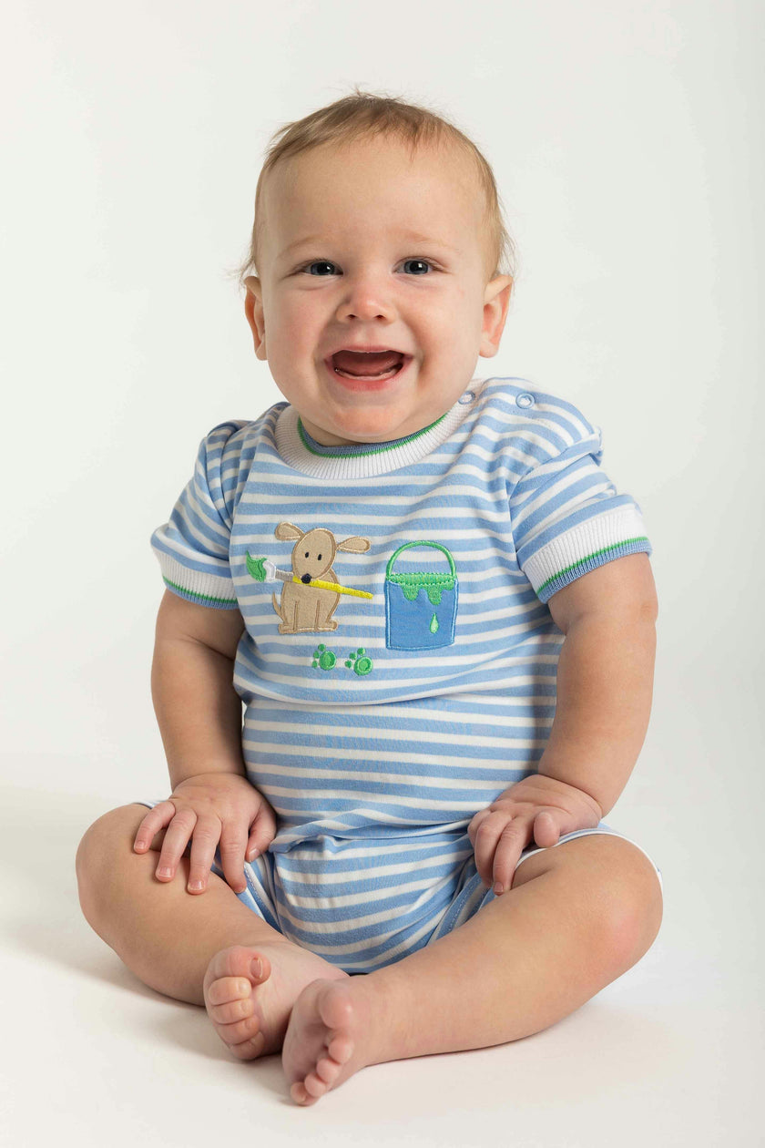 Stripe Knit Shortall With Painting Dog