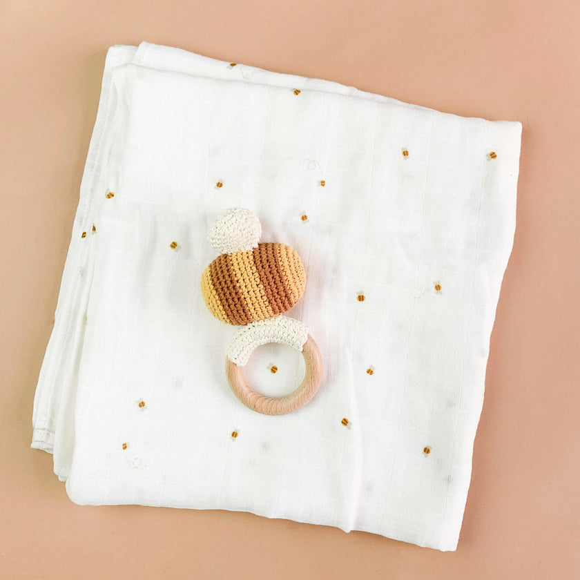 Bee Swaddle and Teether Set - Bee