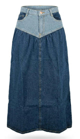 Two-Tone Denim Midi Skirt