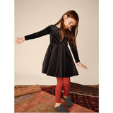 Velour Boat Neck Long Sleeve Ballet Skirt Dress, Black