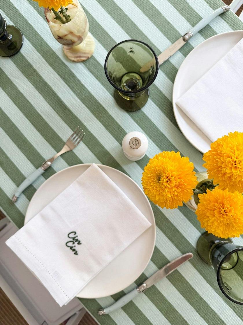 Lido Stripe Cotton Table Runner in Oliva