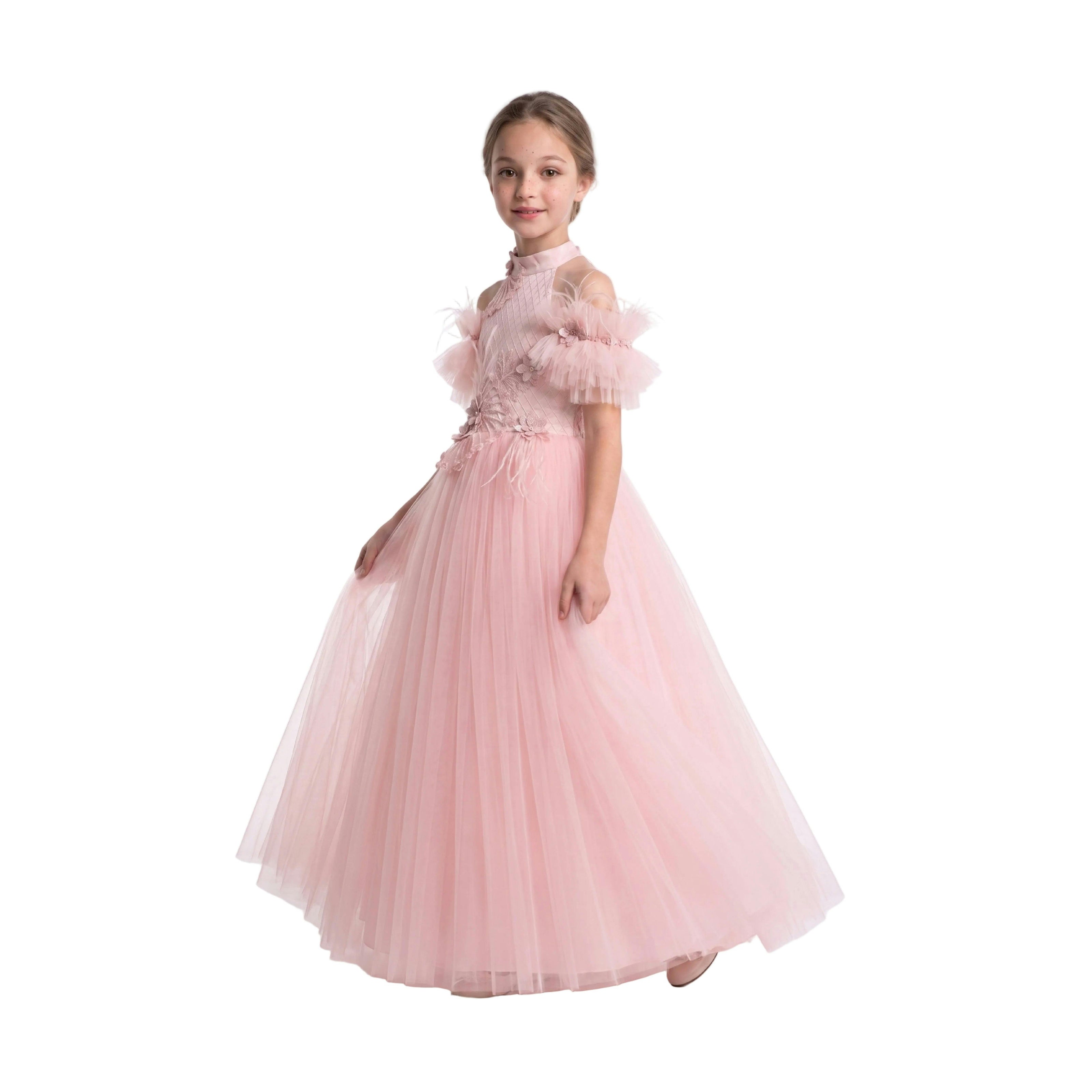 Pink Freya Lace Embellished Tulle Gown