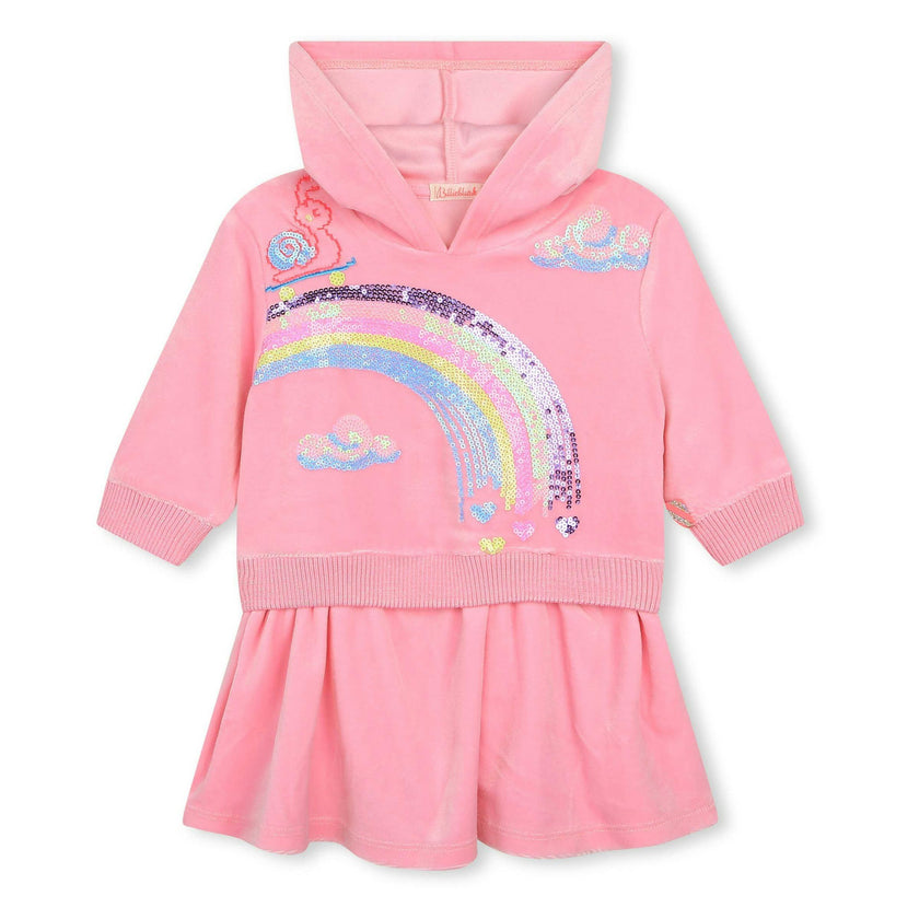 Pink Rainbow Hooded Velvet Dress