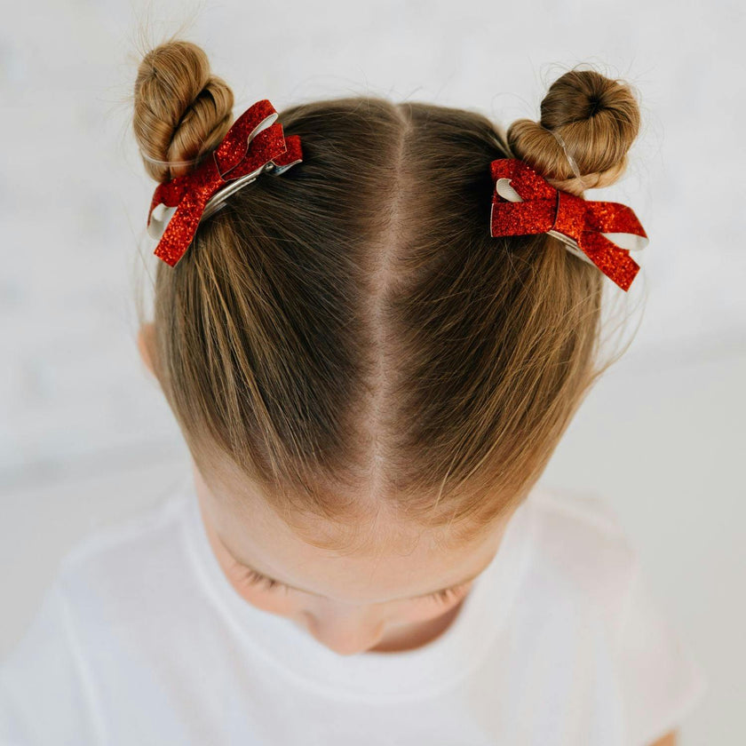 Red Glitter Bow Clip Set
