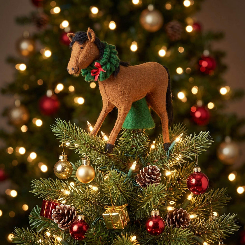 Hand Felted Wool Horse Wreath Christmas Tree Topper