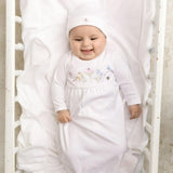 Garden Embroidered Cotton Gown w/Hat White