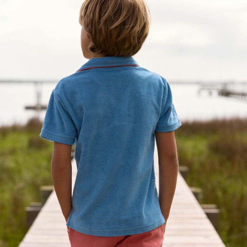 boys cerulean blue french terry polo