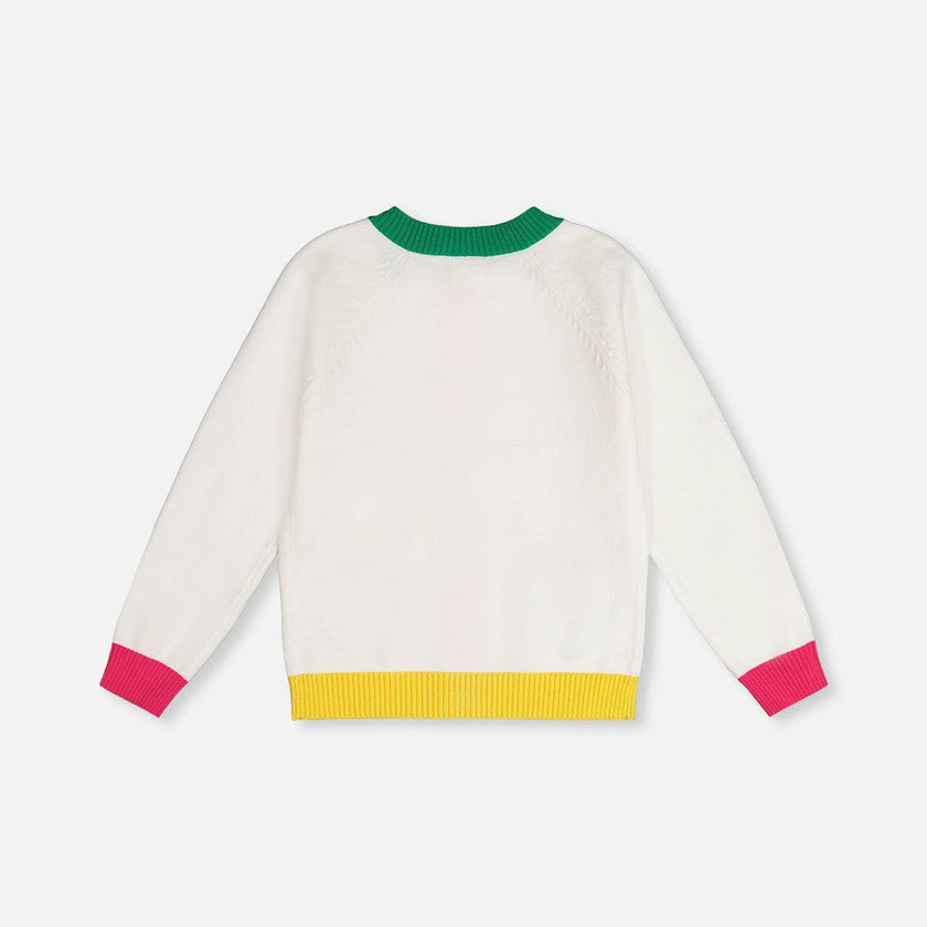 Knitted Cardigan Off-White, Green and Pink