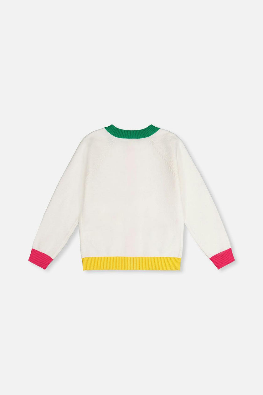 Knitted Cardigan Off-White, Green and Pink