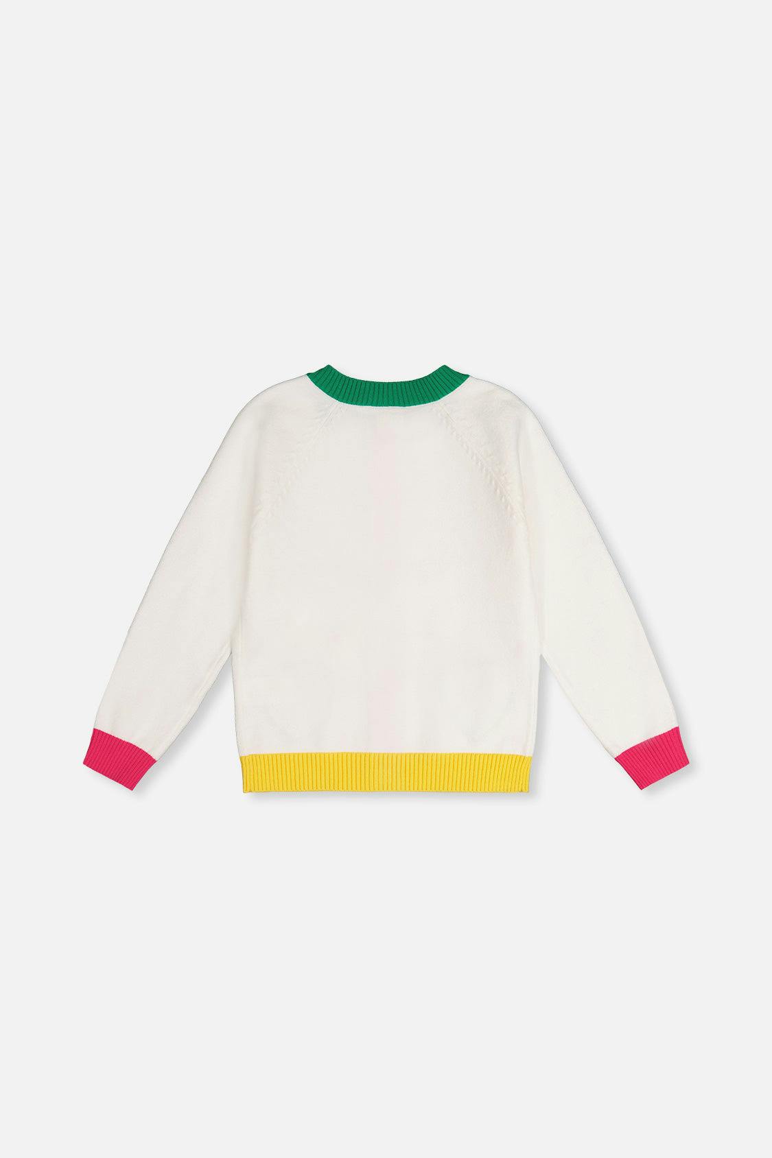Knitted Cardigan Off-White, Green and Pink