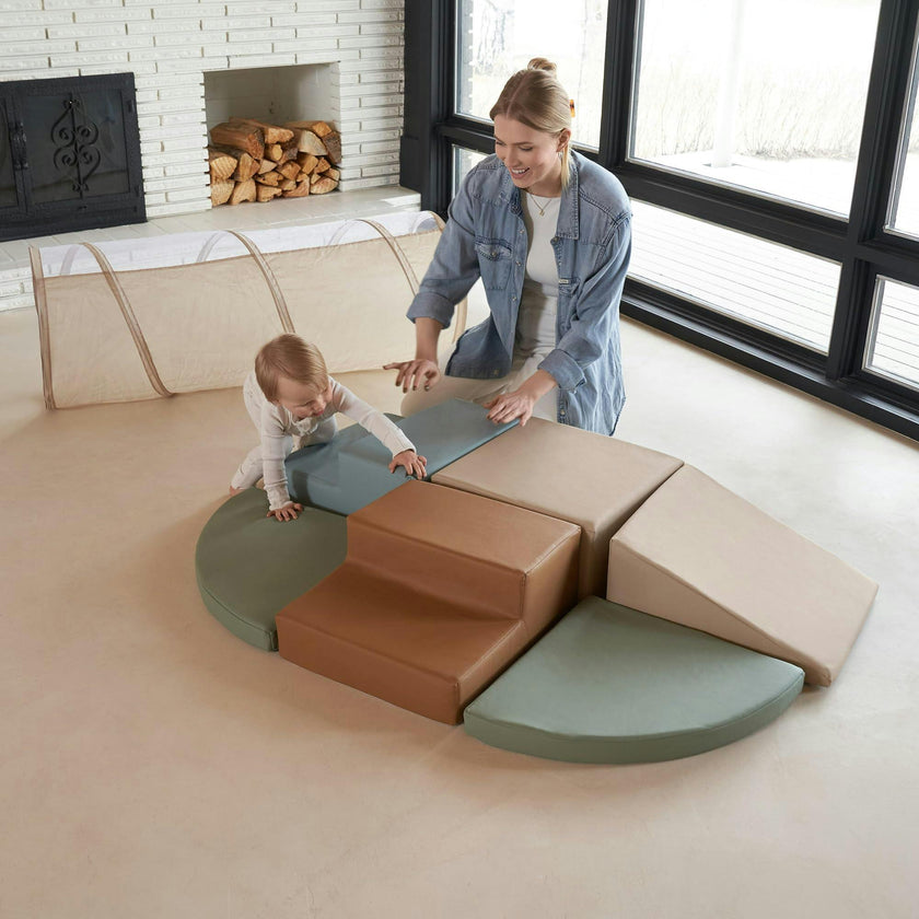 Fun Climbing Toy Set for Toddlers Aged 1-3 - Incl. Crawl Through Tunnel & PU-Leather Climbing Blocks for Indoor Fun - Foam Play Gym for Baby & Kids