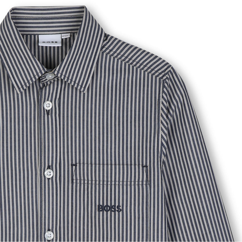 Navy Striped Button-Up Shirt