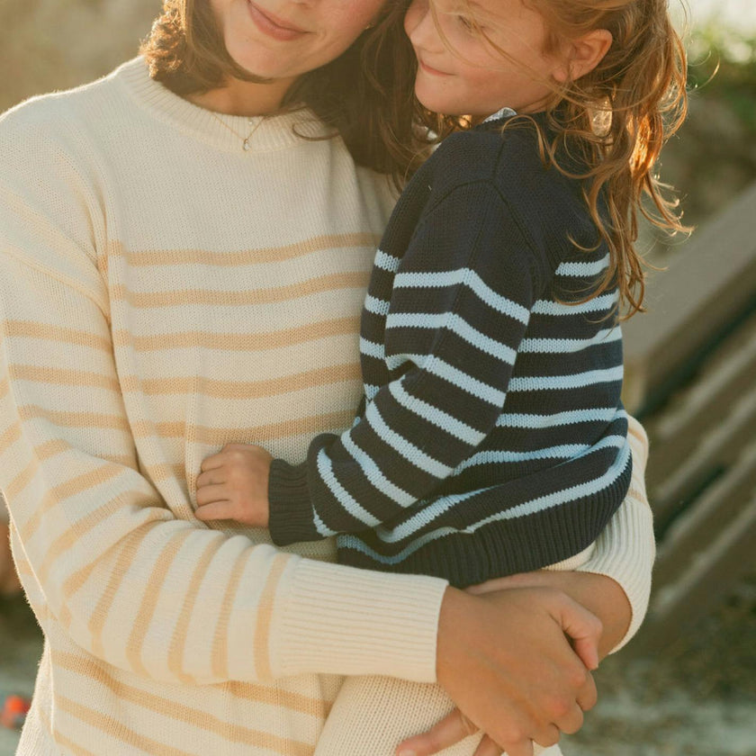 Women's Knit Sweater Cream And Tan Stripe