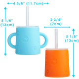 PopYum Silicone Training Cup with Straw + Lid 2-Pack for Baby, Infant and Toddler, Tumbler, Sippy, handles, 5 ounce (blue, orange)