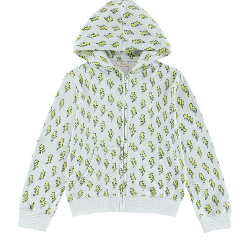Soft Fleece Zip-up Hoodie, Yellow Lightning
