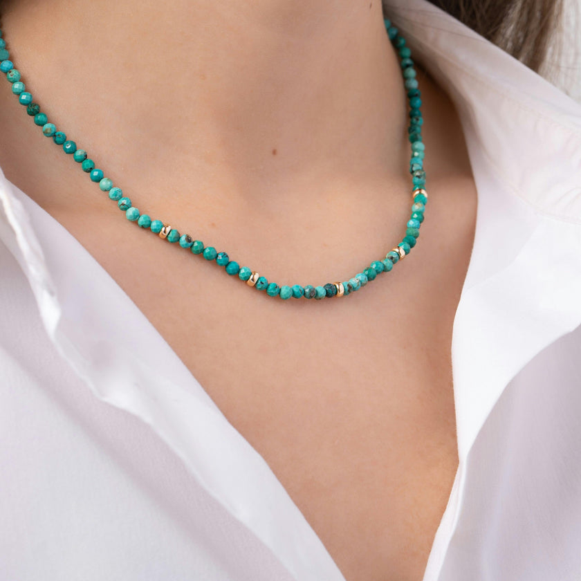 14K Gold Turquoise Segment Bead Necklace