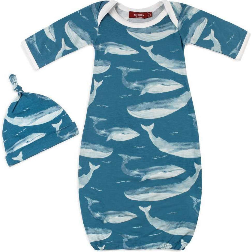 Blue Bamboo Newborn Gown & Hat Set