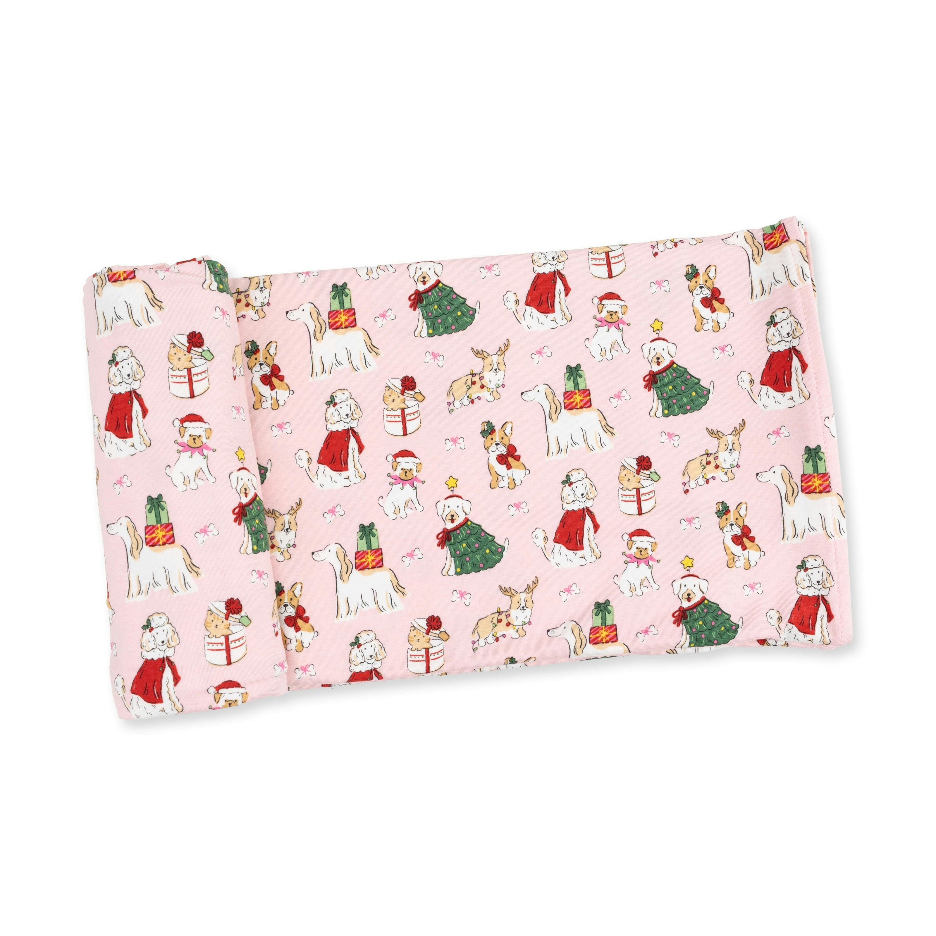 Christmas Dogs Pink - Swaddle Blanket