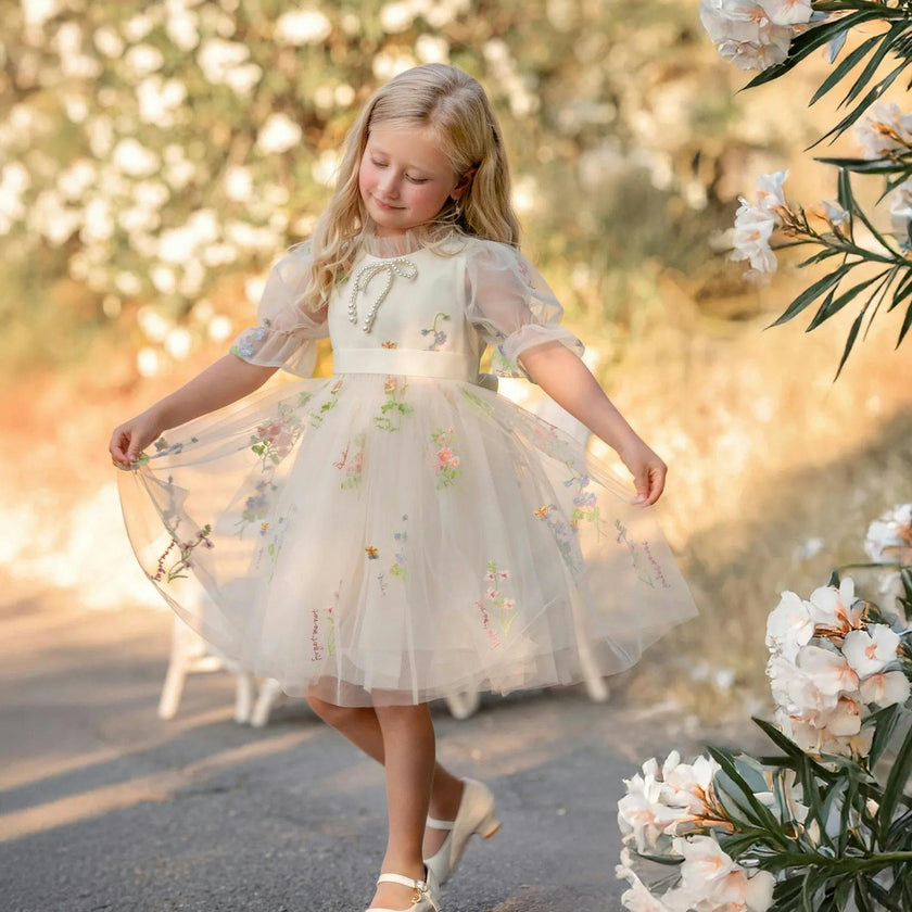 Enchanted Bloom Embroidered Tulle Dress for Girls