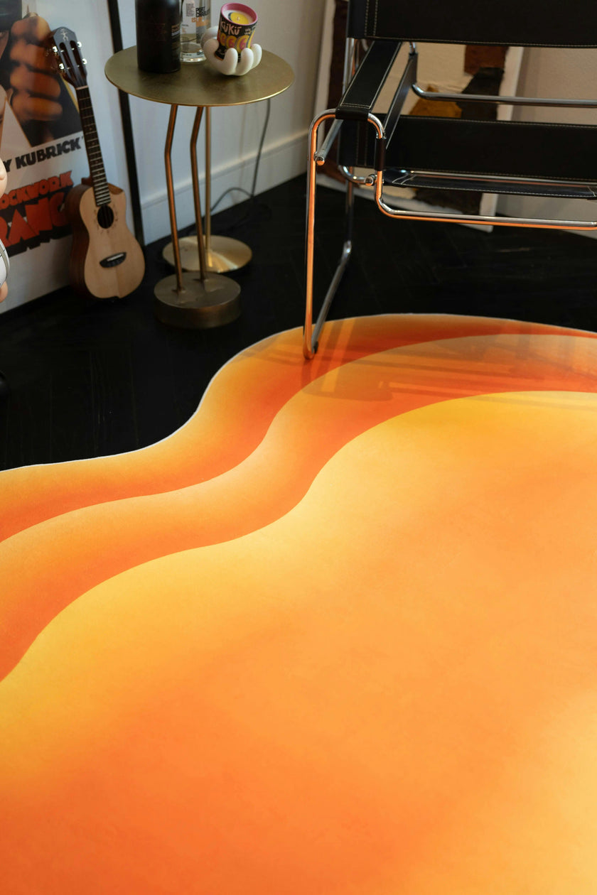 Orange Modern Abstract Wavy Area Rug by Juan Marquez