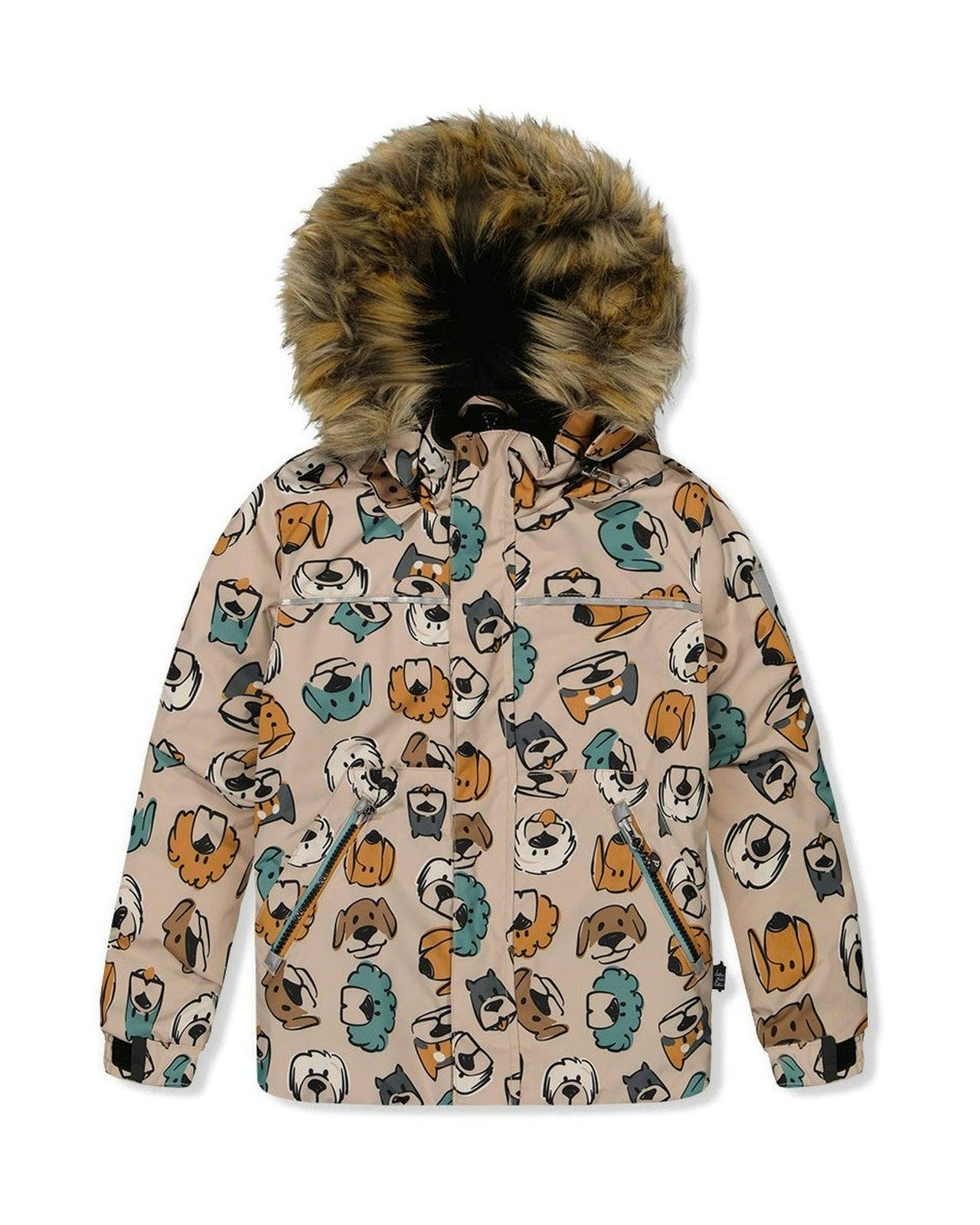 Two Piece Discover Snowsuit Beige Printed with Dogs