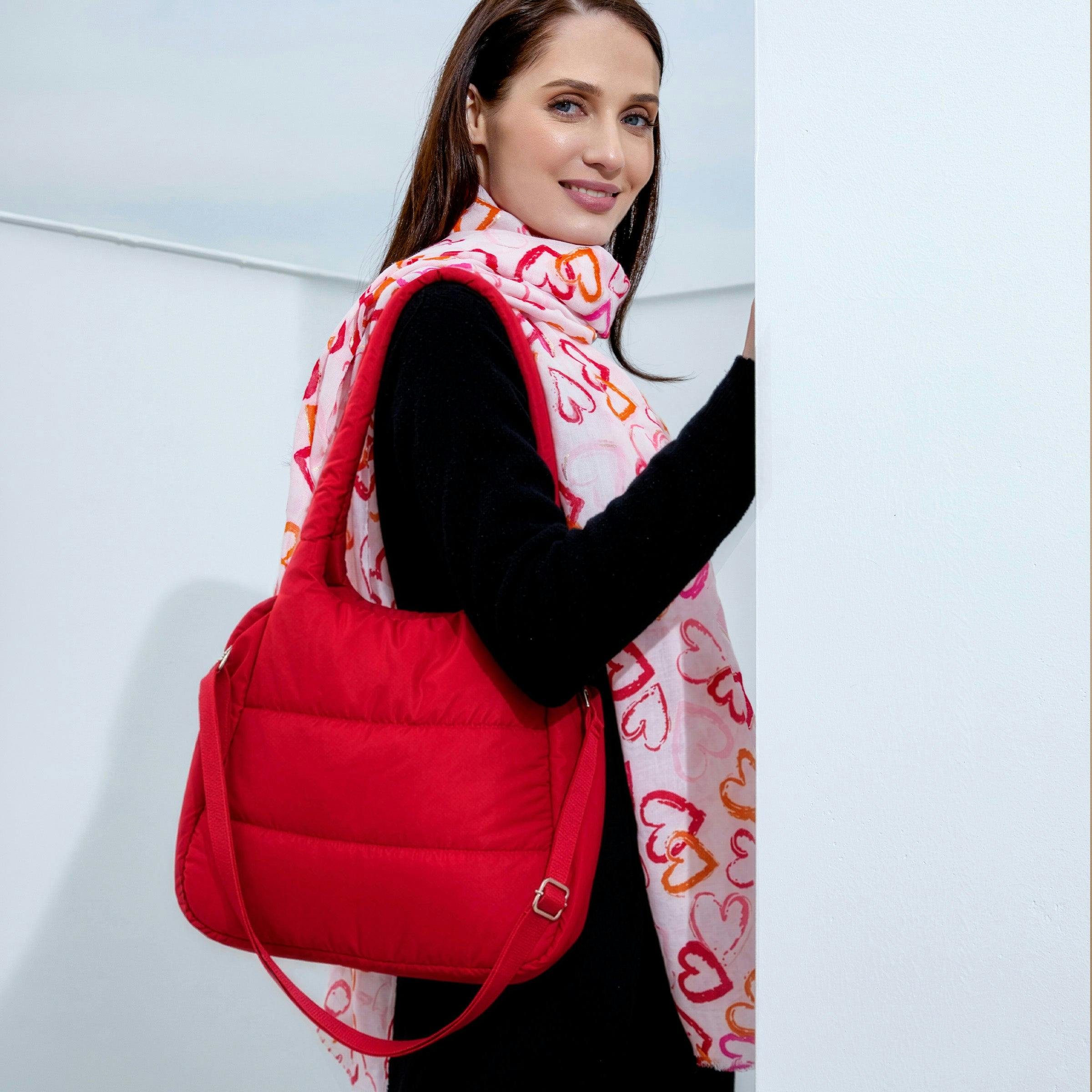 The Astra Puffy Tote with Removable Crossbody Strap in Fire Red