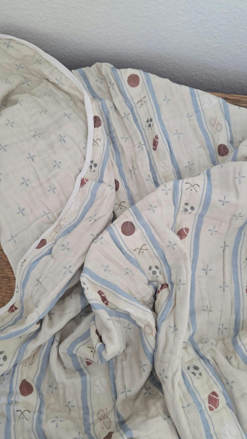 Big Kid Blanket 6 Layer Gauze QUILTED- Vintage Sports