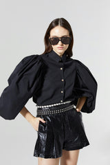 Frida Metallic Linen Shorts - Black