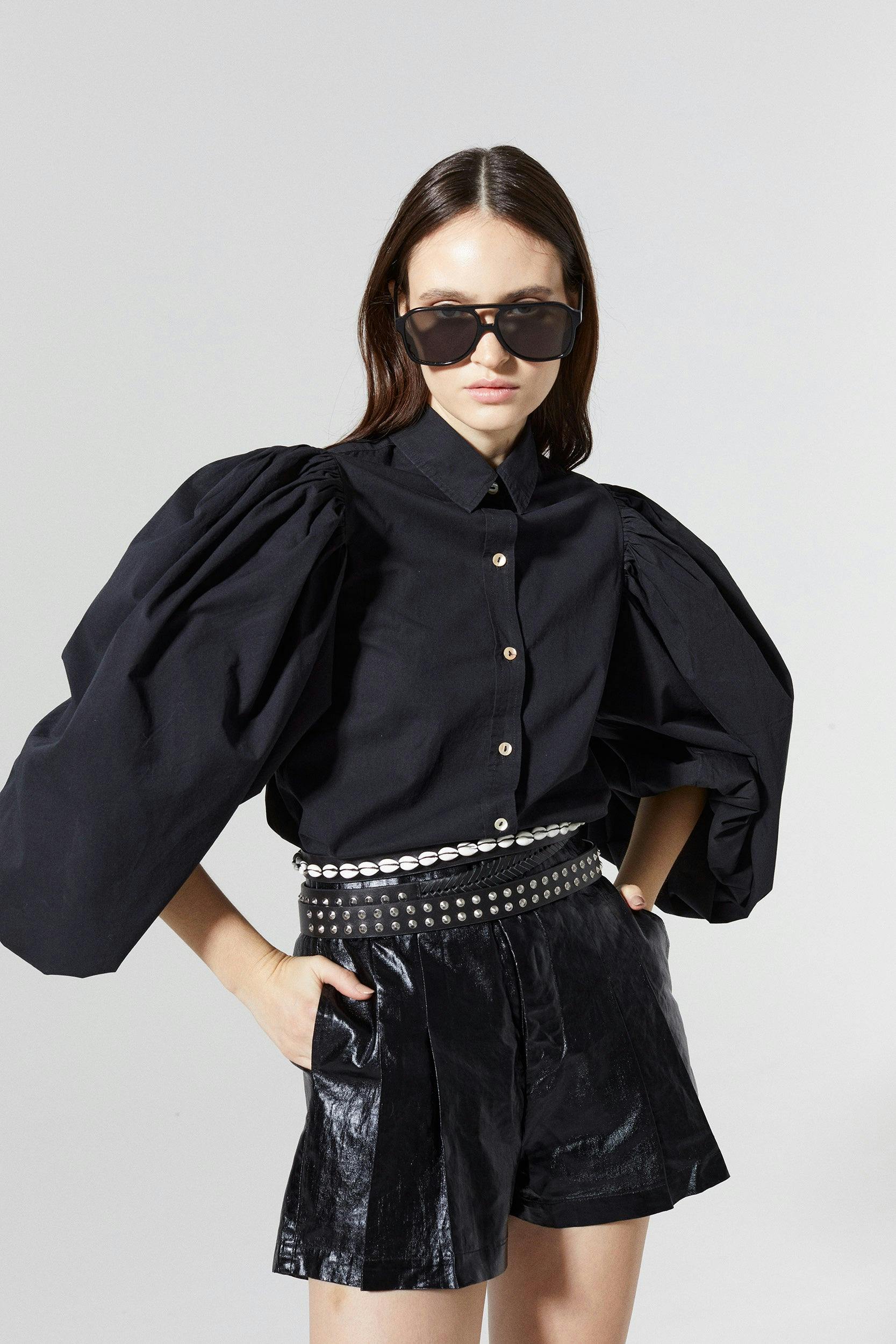 Frida Metallic Linen Shorts - Black